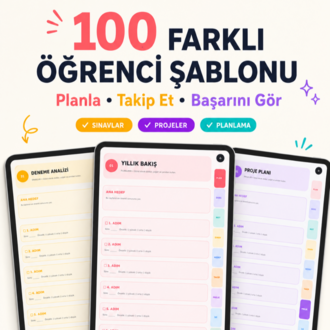 100 Şablonlu Hiperlinkli Dijital Öğrenci Ajandası | iPad, Android ve Tablet Uyumlu PDF