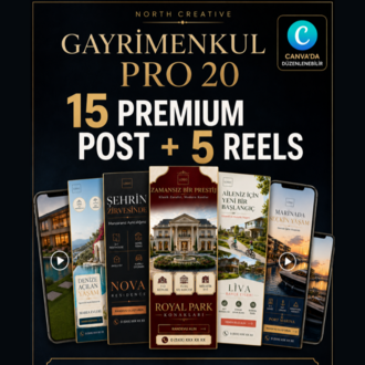 Gayrimenkul Pro 20 | Canva Sosyal Medya Paketi – 15 Premium Post + 5 Reels