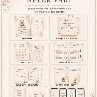Baby Shower Mega Paket Canva Düzenlenebilir Davetiye ve Parti Şablonları – Dijital Ürün