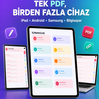 100 Şablonlu Hiperlinkli Dijital Öğrenci Ajandası | iPad, Android ve Tablet Uyumlu PDF