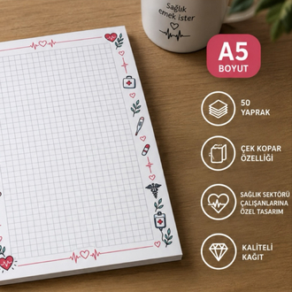 Sağlık Çalışanları İçin A5 Çek Kopar Not Defteri | 50 Yaprak