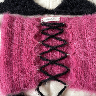 fluffy lace-up corset & bra set (S-M)