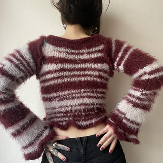 lilac & burgundy striped button-up sweater (XS-S)