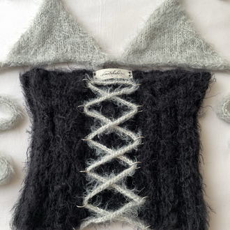 fluffy lace-up corset & bra set (S-M)