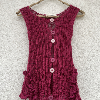 pink button-up knit top (S-M)