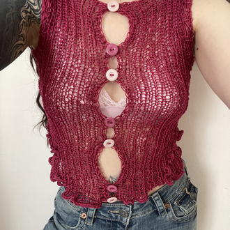 pink button-up knit top (S-M)