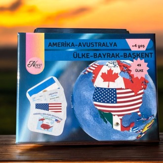 Amerika-Avustralya Ülkeleri-Harita-Bayrak-Başkent Kartları