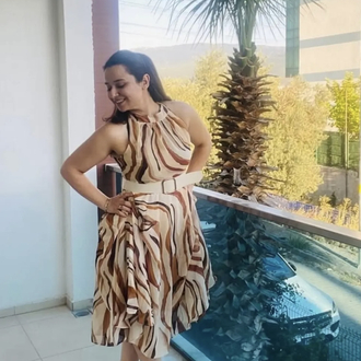 Zebra Desen Kahve Tonlu Elbise
