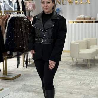 Deri Detay Blazer Ceket