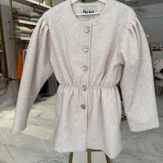 Taş Düğmeli Beli Lastikli Angora Kaban