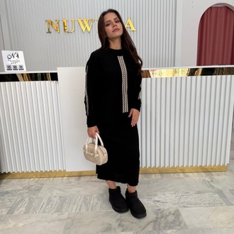 Şerit Detaylı Triko Elbise