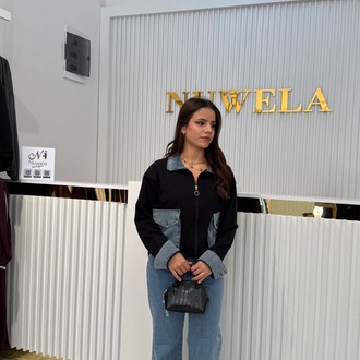 Kot Detaylı Fermuarlı Siyah Sweatshirt Ceket