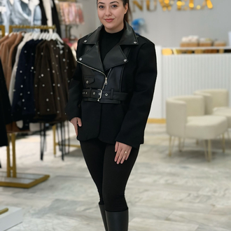 Deri Detay Blazer Ceket