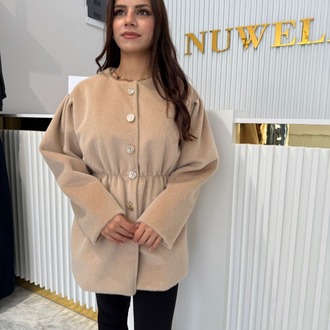 Taş Düğmeli Beli Lastikli Angora Kaban
