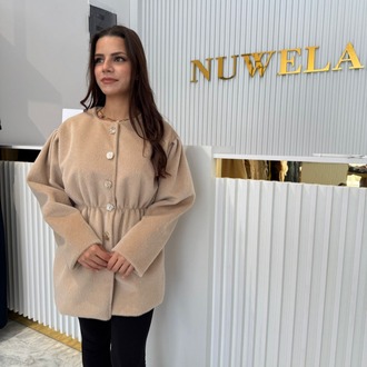 Taş Düğmeli Beli Lastikli Angora Kaban