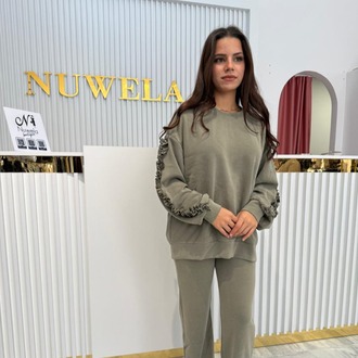 Kolları Fırfırlı Dökümlü Modal Kumaş Takım