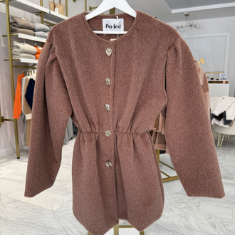 Taş Düğmeli Beli Lastikli Angora Kaban