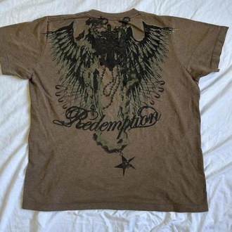 Açık kahverengi retro redemption cross cyber Grunge unisex t-shirt