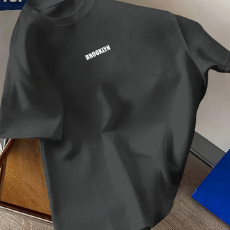 Unisex Erkek /Kadın Brooklyn baskılı oversize pamuklu tişört