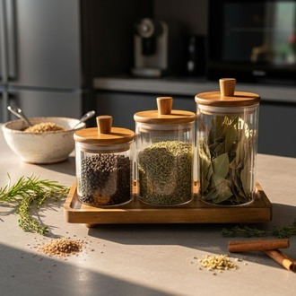 Mien Akasya Ahşap Baharat Altlığı & Sunum Standı – Baharatlık Tepsi Sunumluk