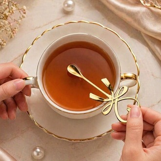 6'lı Kalpli Fiyonklu Gold Kahve Çay Kaşığı Seti-6’lı Set Şık Sunum Kaşığı
