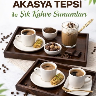 2'li Akasya Ahşap Sunum ve Dekoratif Organizer Tepsi Seti