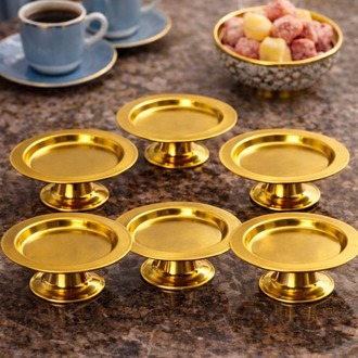6'lı Ayaklı Gold Metal Lokumluk Seti- Metal Gold Kahve Yanı Lokumluk, Şekerlik