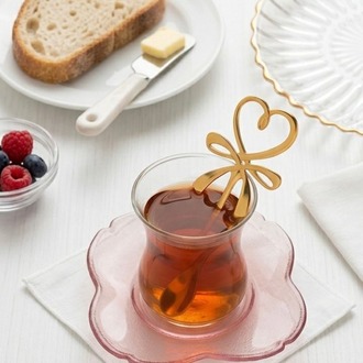 6'lı Kalpli Fiyonklu Gold Kahve Çay Kaşığı Seti-6’lı Set Şık Sunum Kaşığı