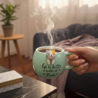 Kosova Kedi Figürlü Mug Kupa 420 ml – Seramik Kupa – Sevimli Cat Mug – Hediye Kupa Bardak