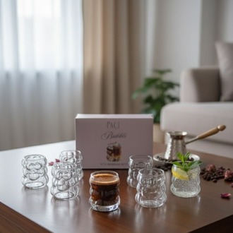 Paçi Bubble 6’lı Kahve Yanı Su Bardağı Seti – Şeffaf Cam Mini Bardak