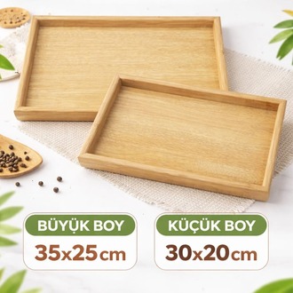 2'li Bambu Ahşap Sunum ve Dekoratif Organizer Tepsi Seti