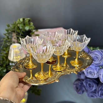 6'lı Gold Ayaklı Lotus Çiçeği Kahve Yanı Cam Lokumluk-Gold Ayaklı Lotus Lokumluk