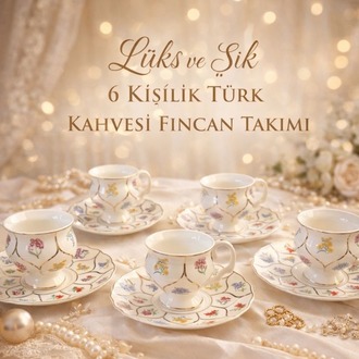 Mien 6'lı Gold Detaylı Çiçekli Fincan Takımı- 6 Kişilik Gold Çiçekli Türk Kahvesi Seti