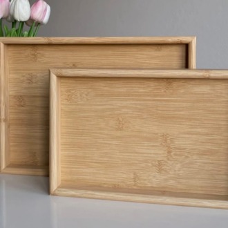 2'li Bambu Ahşap Sunum ve Dekoratif Organizer Tepsi Seti