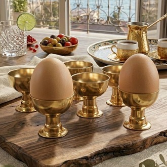 6'lı Gold Renk Metal Yumurtalık Seti- Şık Kahvaltı Sunumluk Yumurtalık- Yumurta Kabı