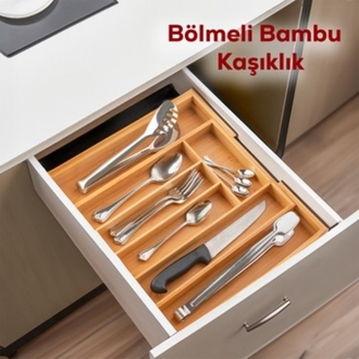 Açılır Kapanır Kaşıklık-Ayarlanabilir Bambu Kaşıklık ve Çekmece Organizeri