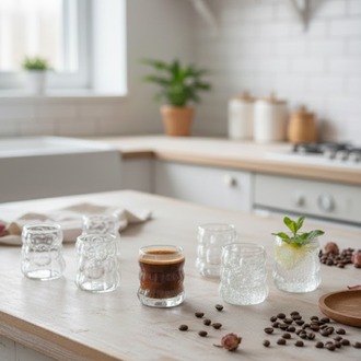 Paçi Bubble 6’lı Kahve Yanı Su Bardağı Seti – Şeffaf Cam Mini Bardak