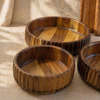 3'lü Akasya Kase Seti- 3lü Akasya Oyuklu Curve Bowl Kase Seti
