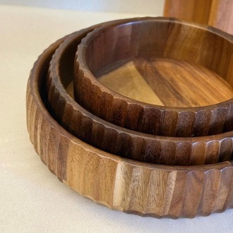 3'lü Akasya Kase Seti- 3lü Akasya Oyuklu Curve Bowl Kase Seti