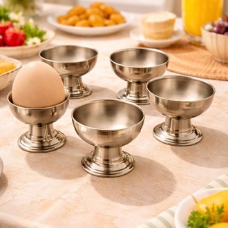 6'lı Gümüş Renk Metal Yumurtalık Seti- Şık Kahvaltı Sunumluk Yumurtalık- Yumurta Kabı