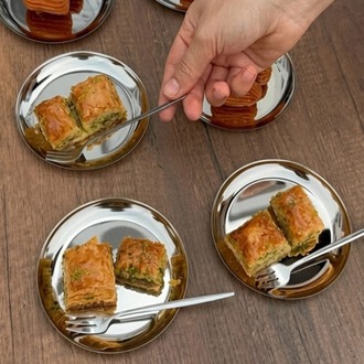 6'lı Gümüş Yuvarlak Metal Tatlı Tabağı 12 cm- Kahve Yanı Lokumluk,Şekerlik