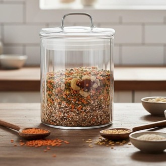 Mien 700 ml Cam Kapaklı Kapaklı–Şeffaf Bakliyat, Baharat & Kuru Gıda Saklama Kabı
