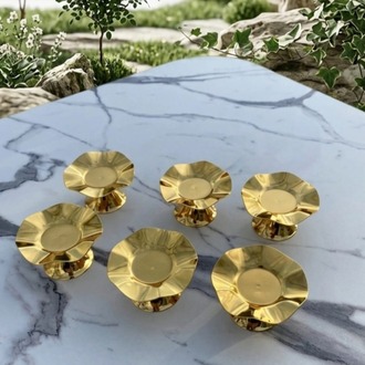 6'lı Gold Dalga Desenli Kahve Yanı Lokumluk,Makaronluk,Şekerlik,Kahve Yanı İkramlık