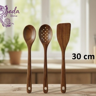Mien 3’lü Akasya Ahşap Kaşık Seti – Doğal 30 cm Mutfak Karıştırma & Servis Kaşığı