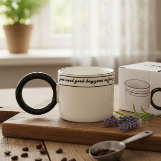 Mien Good Mood Yazılı Büyük Halka Saplı Porselen Kupa – Kahve & Çay Kupası