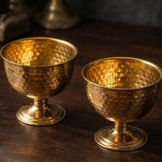 2'li Gold Metal Ayaklı Çerezlik & Lokumluk - Dövme Desenli Gold Sunum Kasesi 240ml