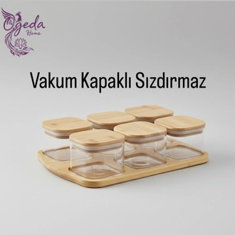 6’lı Kare Cam Saklama Kabı Seti – Bambu Kapaklı Kavanoz – Kahvaltılık & Çerezlik Seti