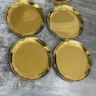 6'lı Gold Yuvarlak Metal Tatlı Tabağı 12 cm- Kahve Yanı Lokumluk,Şekerlik