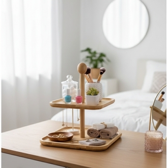 2 Katlı kare bambu sunumluk- 2 Katlı Sunum Standı