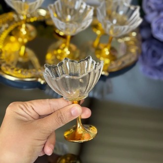 6'lı Gold Ayaklı Lotus Çiçeği Kahve Yanı Cam Lokumluk-Gold Ayaklı Lotus Lokumluk